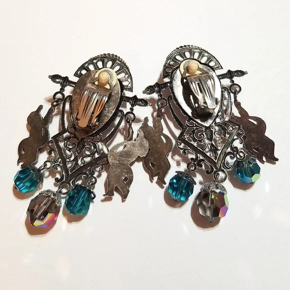 1980s Runway Style Cherub Aurora Borealis Long Earrings - Picture 2 of 7
